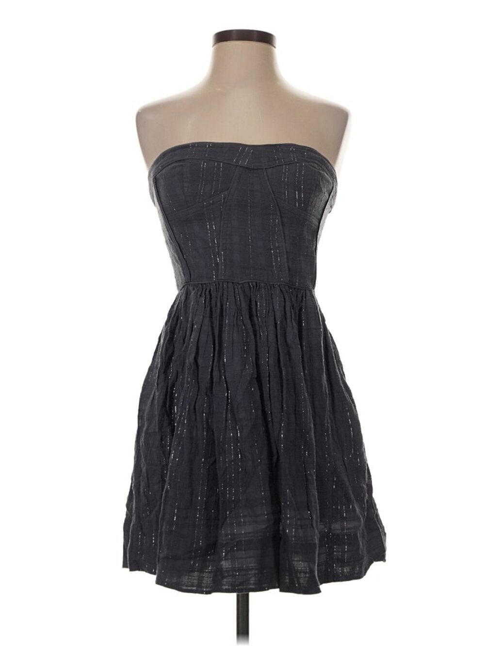 Rebecca Taylor Black Metallic Strapless Bustier Fit Flare Mini Dress Size 4 - Picture 2 of 7